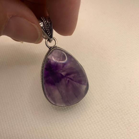 Unique Natural Starburst Amethyst Pendant, Vintage Setting, 925 Sterling Overlay - Picture 14 of 15